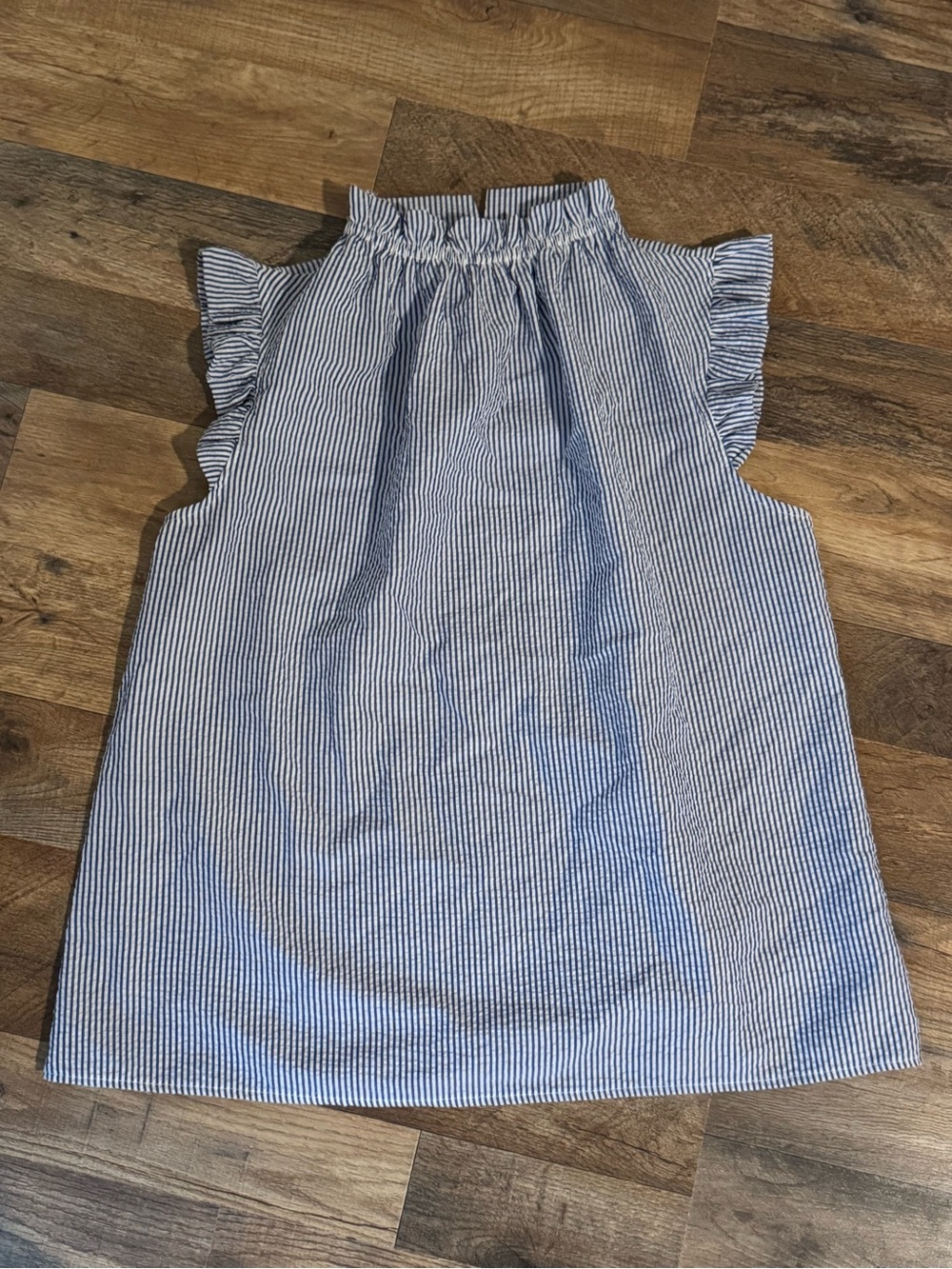 Striped Ruffle Sleeve Sleeveless Top - Blue & White